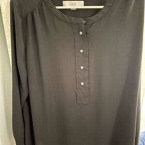 LOFT Black Blouse Relaxed Fit Long Sleeves